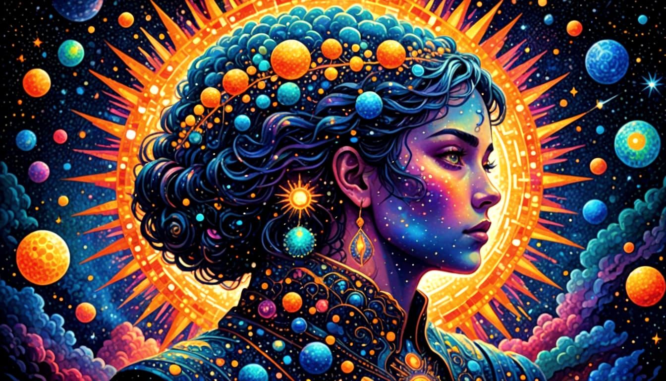 Pointillist Solaria: A Cosmic Astral Illustration