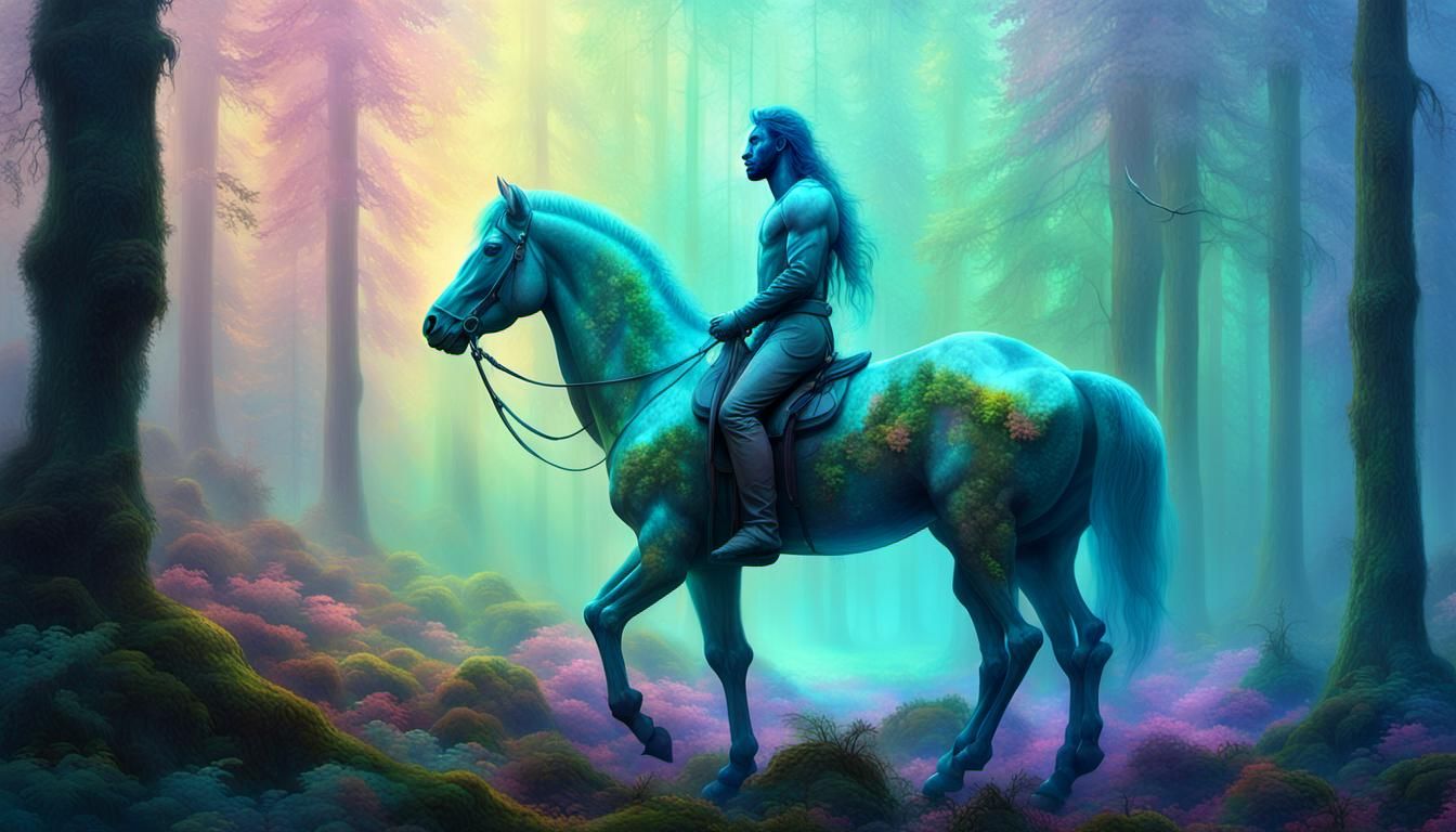 Centaur in Opalescent Forest as Digital Art