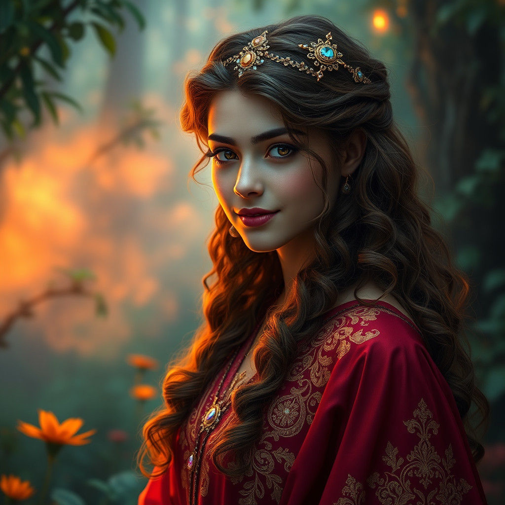 Golden-Eyed Woman in Persian Attire, Matte Painting