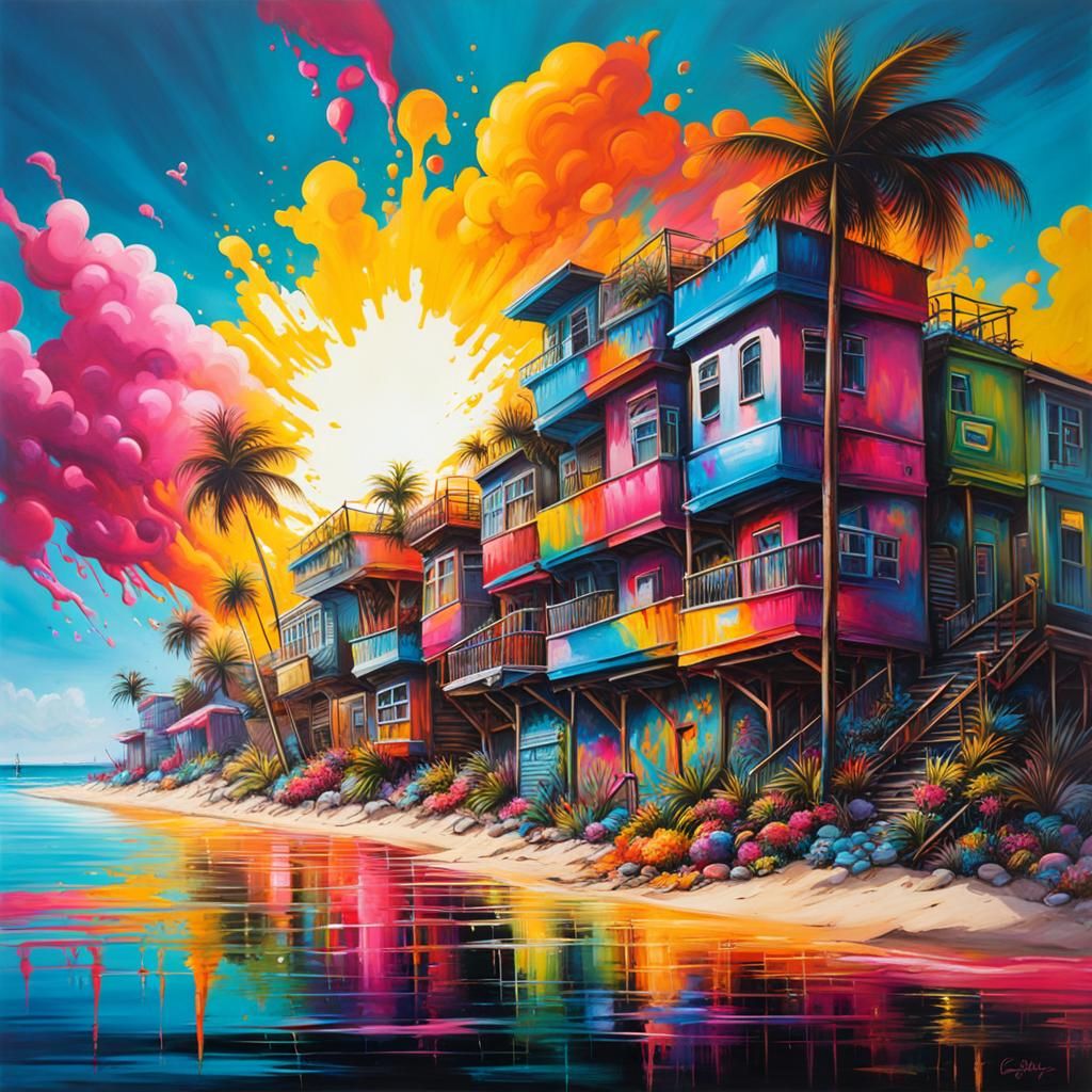 Urban Beach Graffiti Art in Splash Style