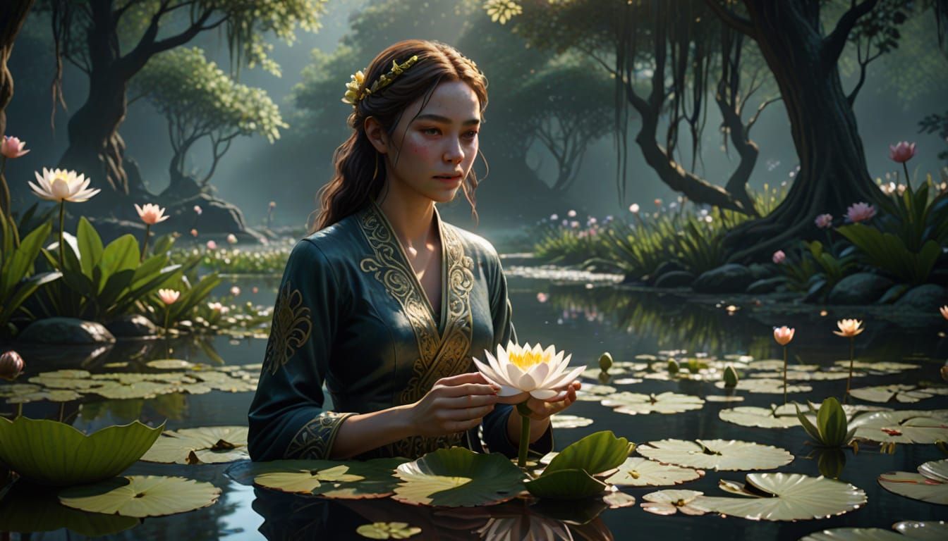 Woman in Water Lily Pond: 3D Game Cinematic