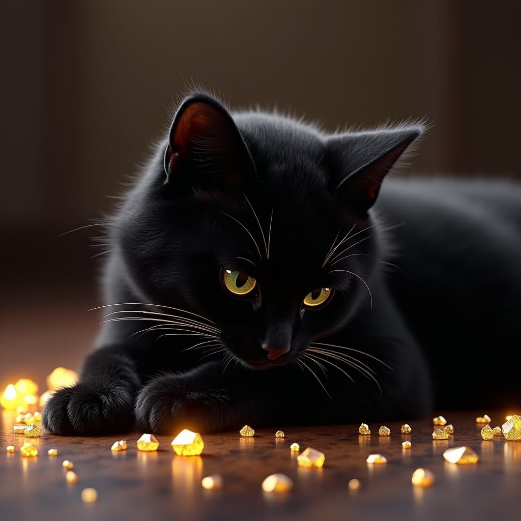 Majestic Black Cat Surrounded by Sparkling Diamonds