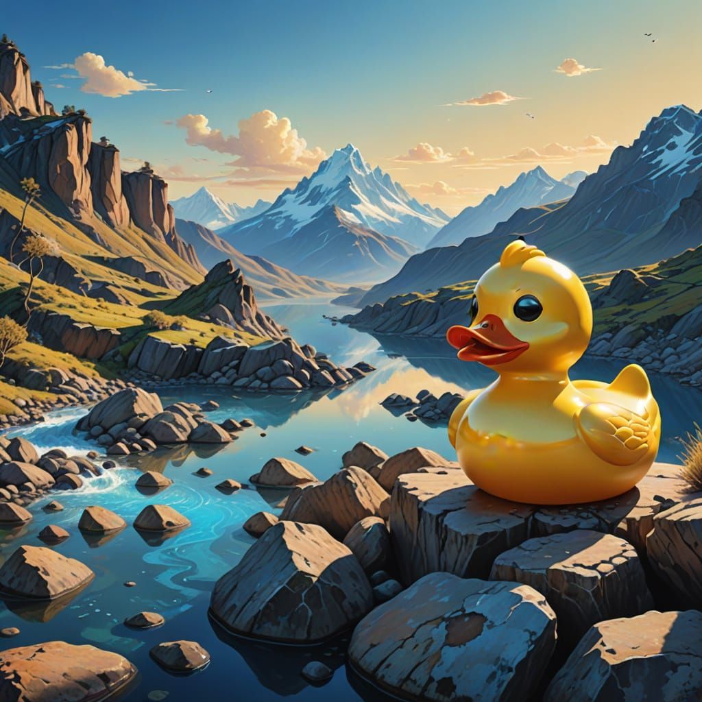 Rubber Duck in Dreamlike Himalayan Landscape