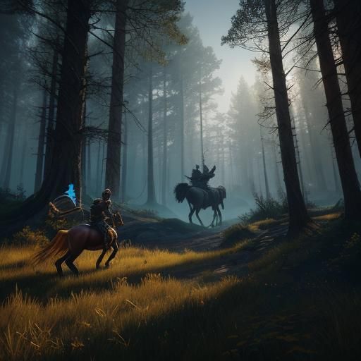 Archer and Pegasus Unicorn in Dark Fantasy Style