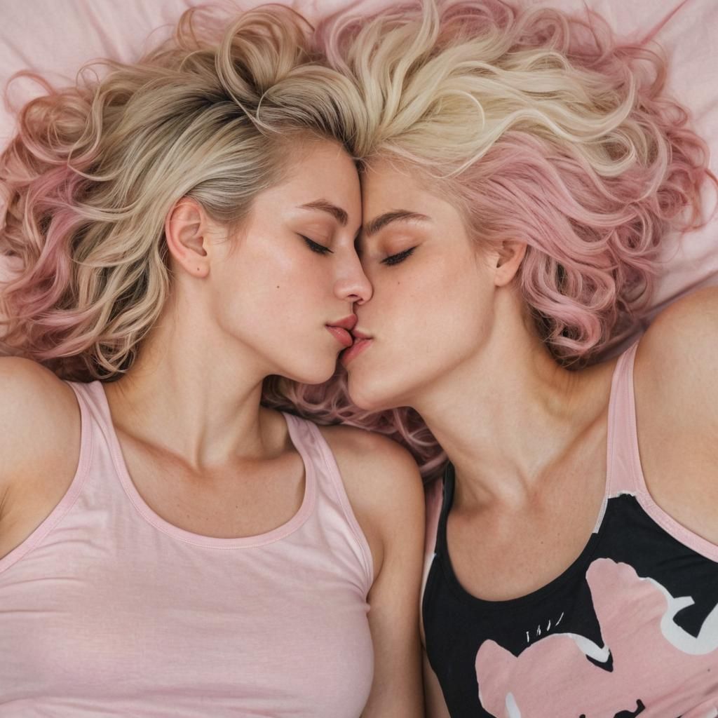 Lesbian Couple Sleeping Portrait in Graphic Novel Style