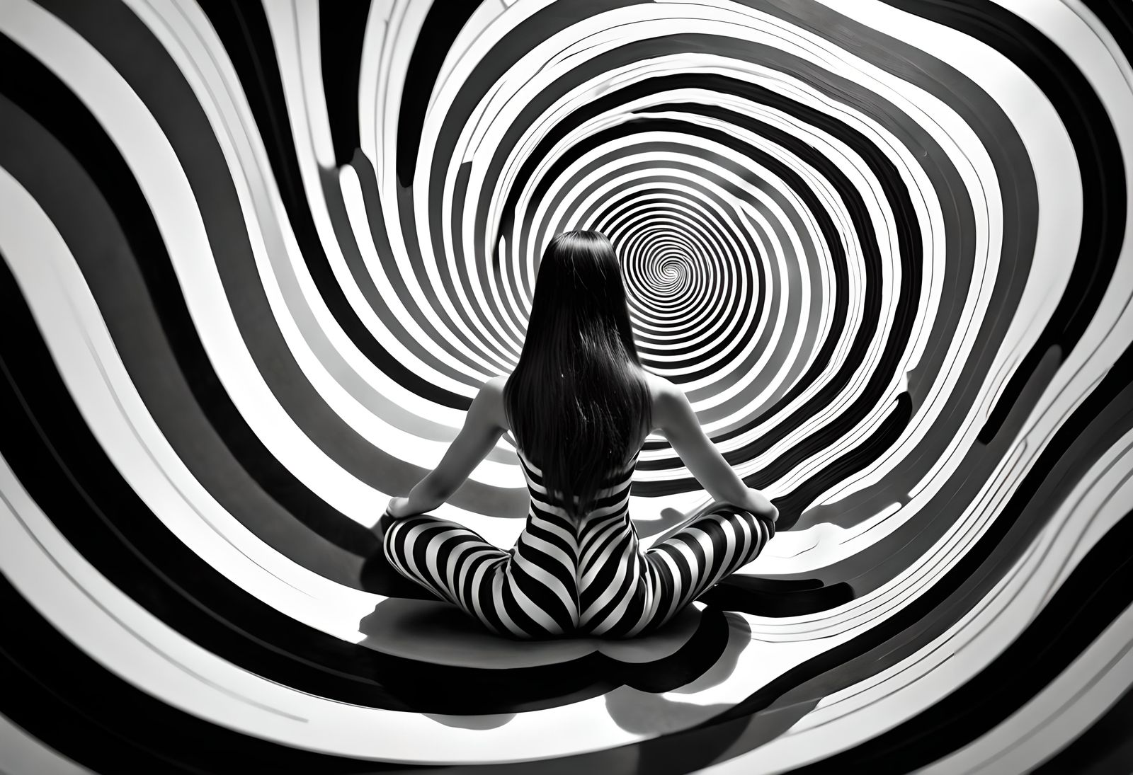 Ethereal Asian Woman Meditating in Surreal Dreamscape