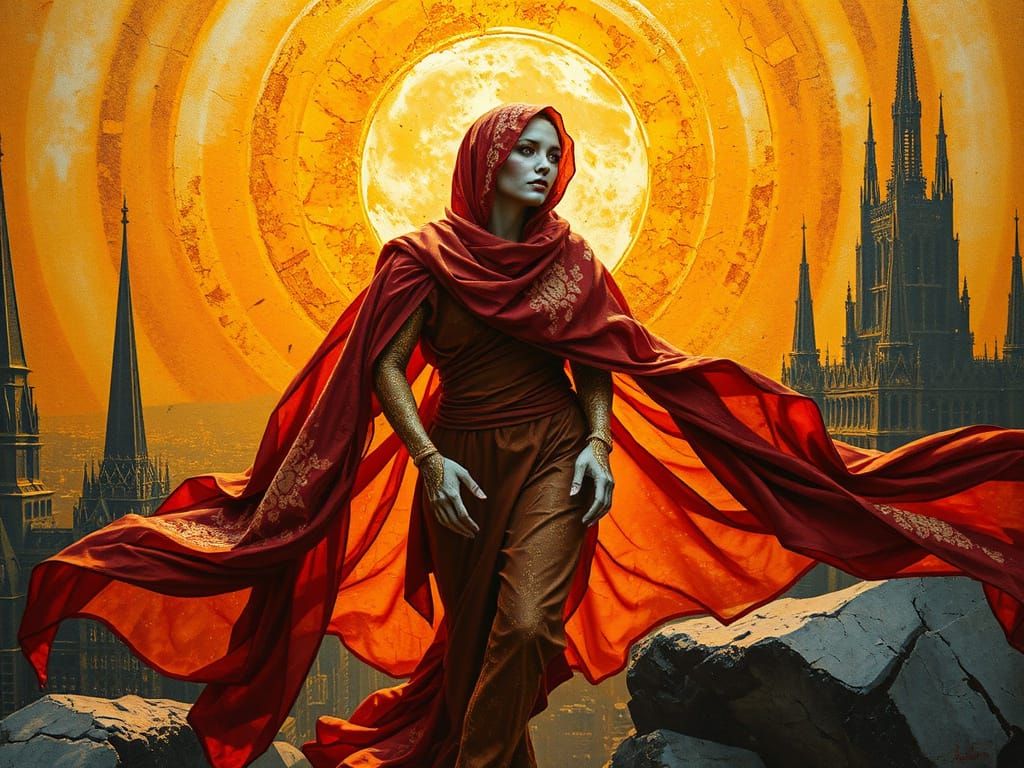 Divine Cyborg Emerges from Lace: Impasto Oil Style