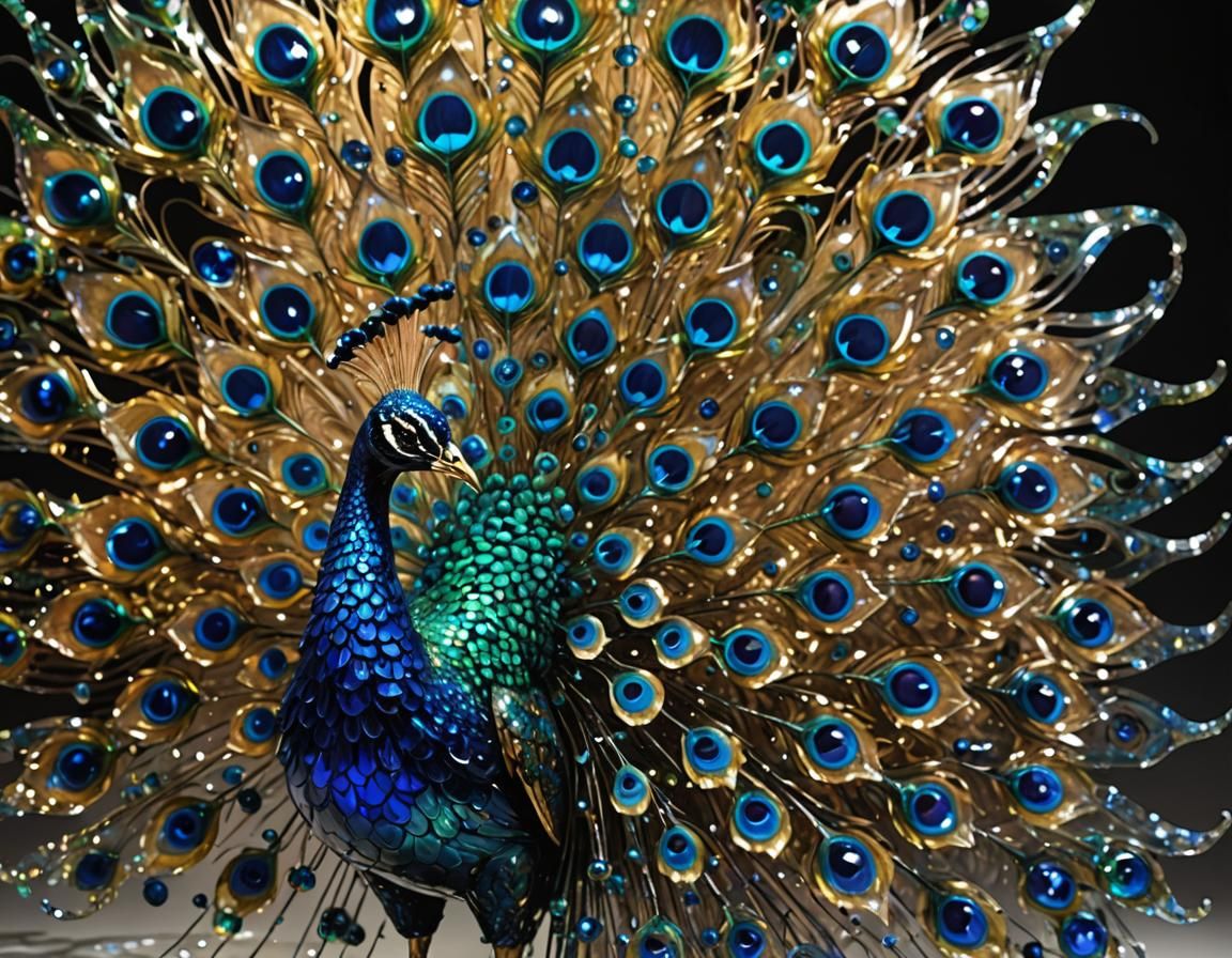 Shimmering Crystal Peacock Glass Sculpture