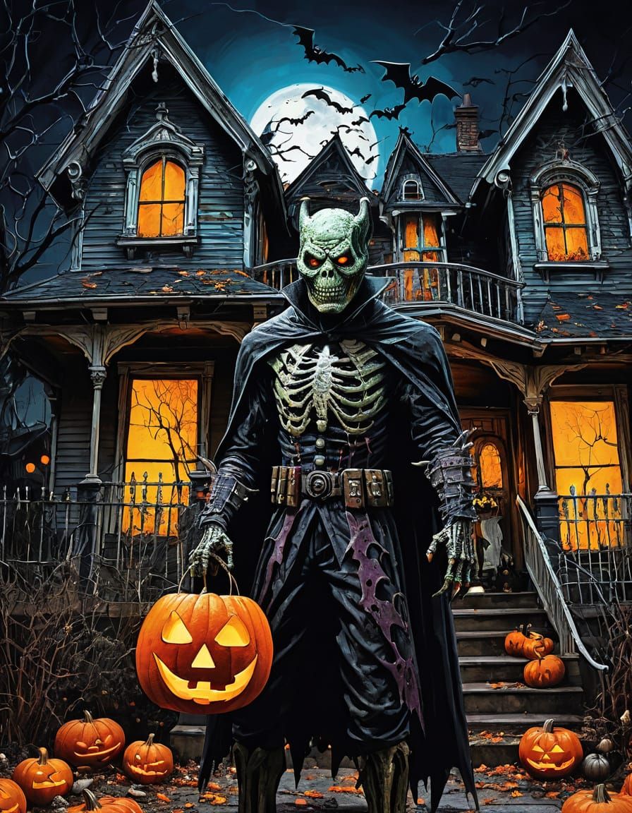 Monstrous Trick-Or-Treater in Abstract Expressionist Style