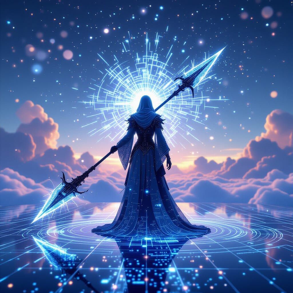 Surreal Astral Guardian with Fractal Halberd