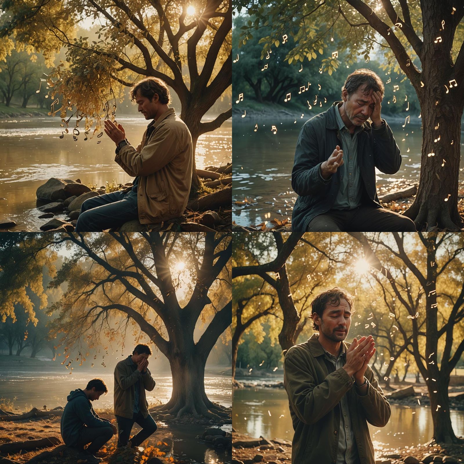 Crying Man Surrounded by Musical Notes