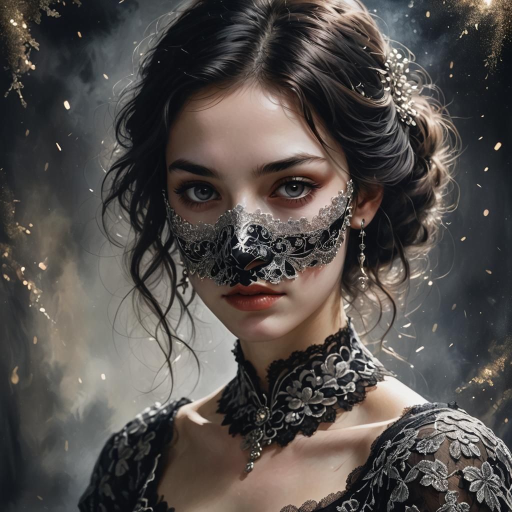 Woman with Lace Mask in Rembrandt-esque Lighting