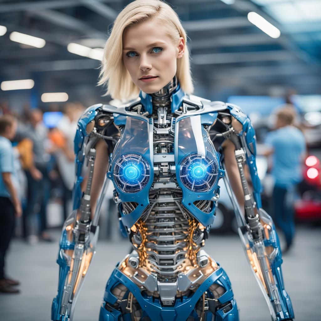 Female Cyborg at Car Show: Professional Photography