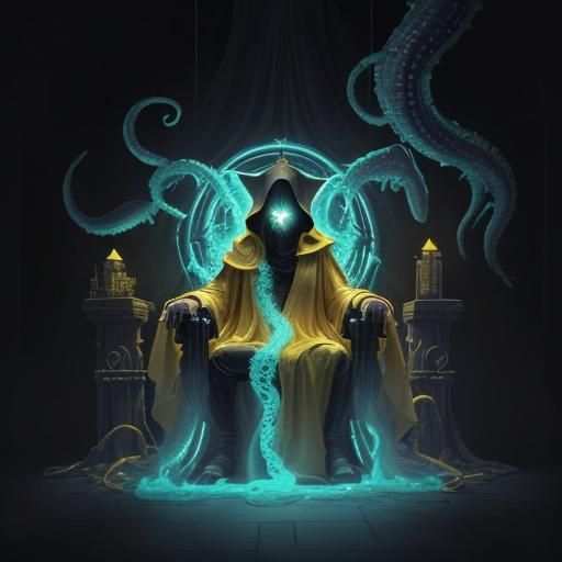 Hastur, Eldritch God in Yellow Robe on Throne