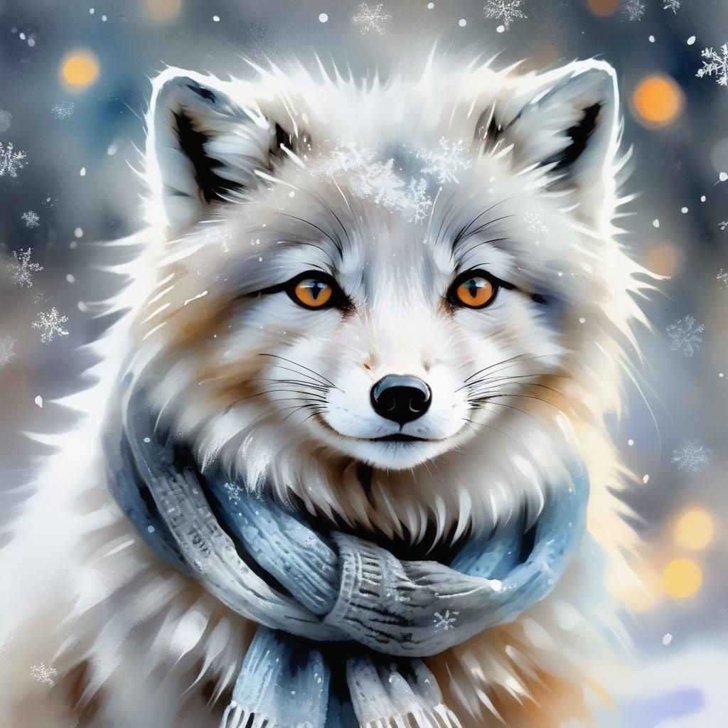 Arctic Fox in Winter Knitwear: Impressionist Macro Photograp...
