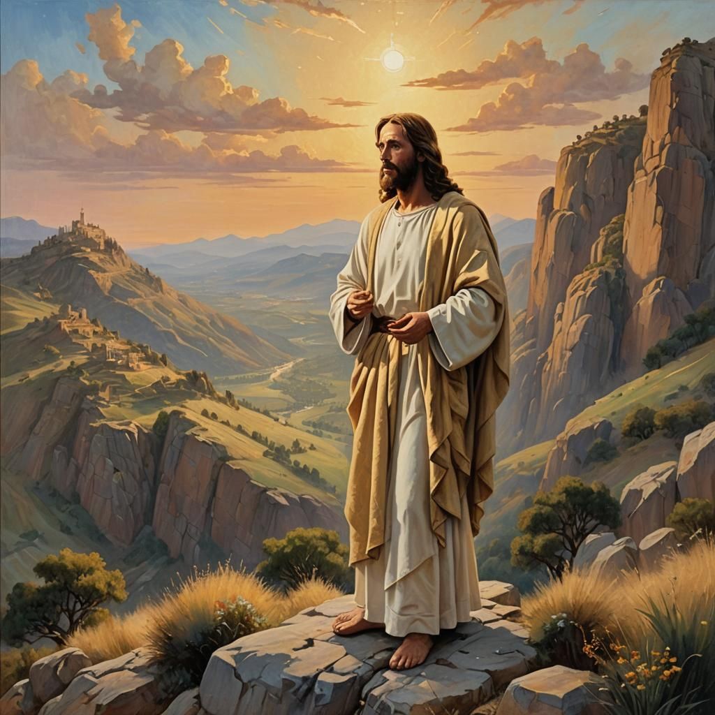 Jesus Christ on the Mountain: Impressionist Oil Painting
