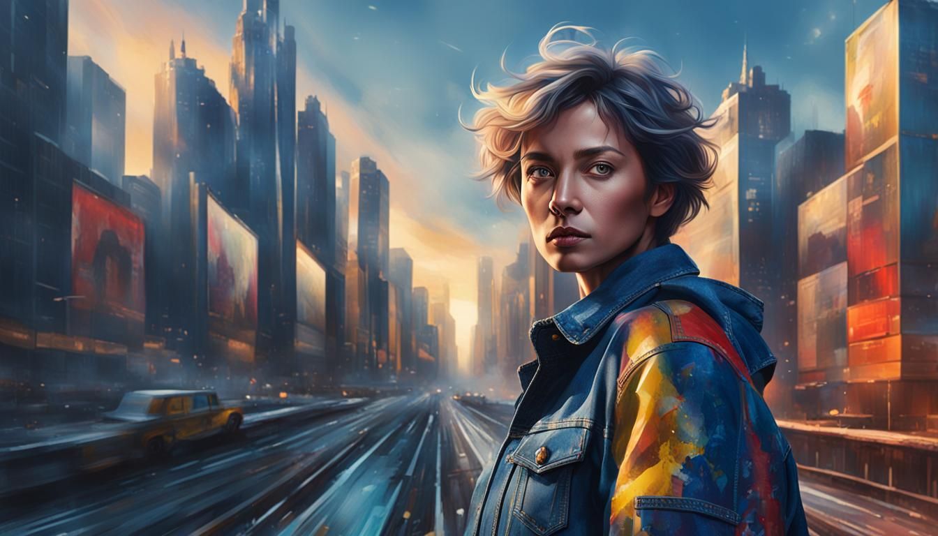 Hyperrealistic Knight Woman in Urban Oasis