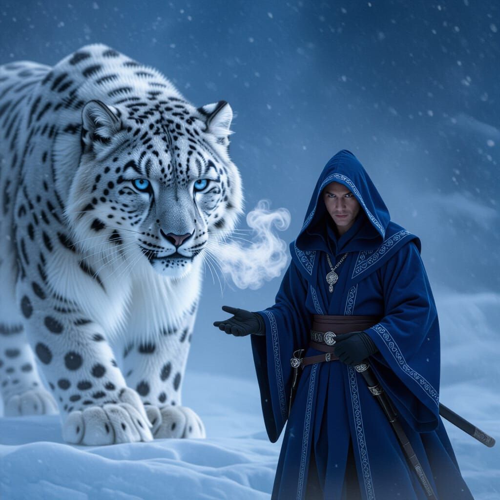 Mysterious Mage and Snow Leopard Spirit