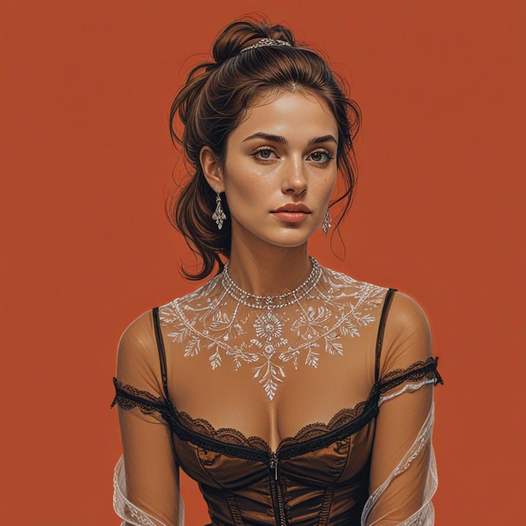 Elegant Drawing of a French Woman in Traditional Style