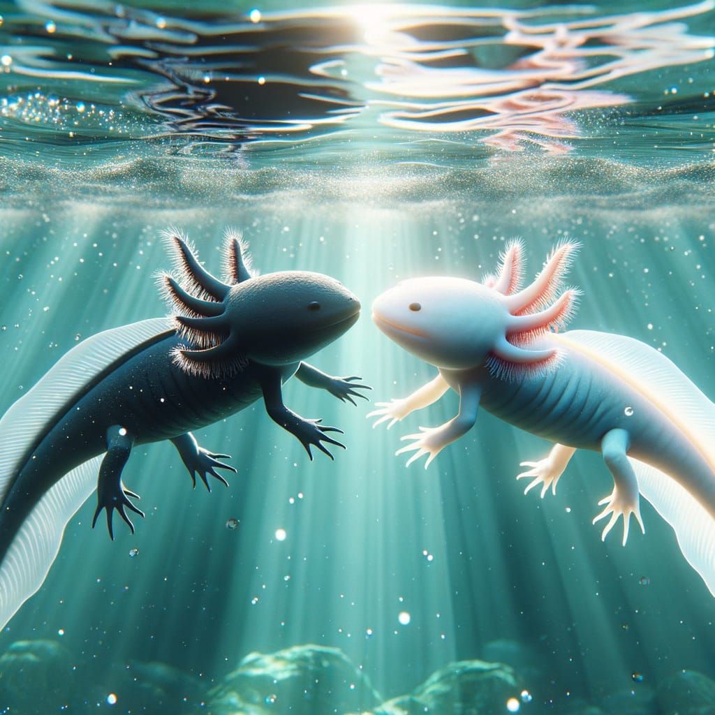 Harmonious Axolotls in Spring Oasis