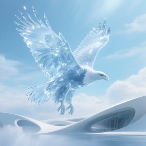 Eagle of Water Frozen in Flight