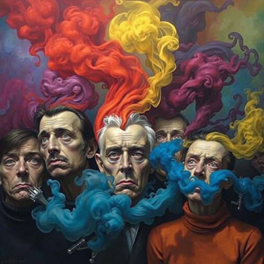 People Lost in Swirling Vortex of Color