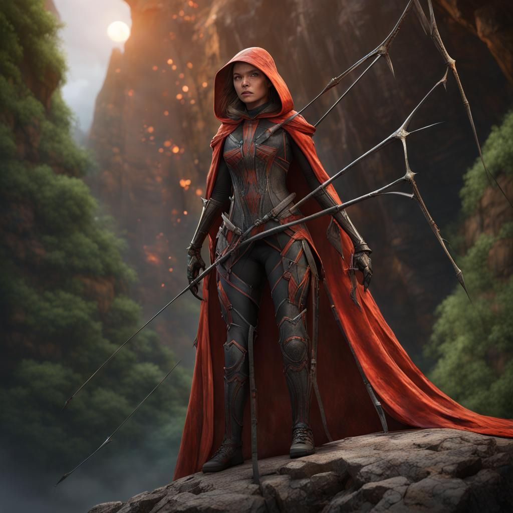 Female Warrior on Giant Spider in Fantasy Cave