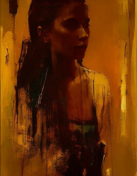 Brown-Haired Girl in Art Nouveau Style