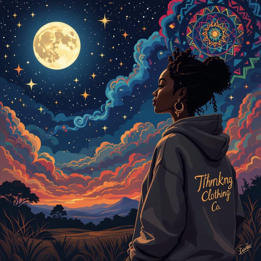 Black Astrologer Gazes at Starry African Night Sky