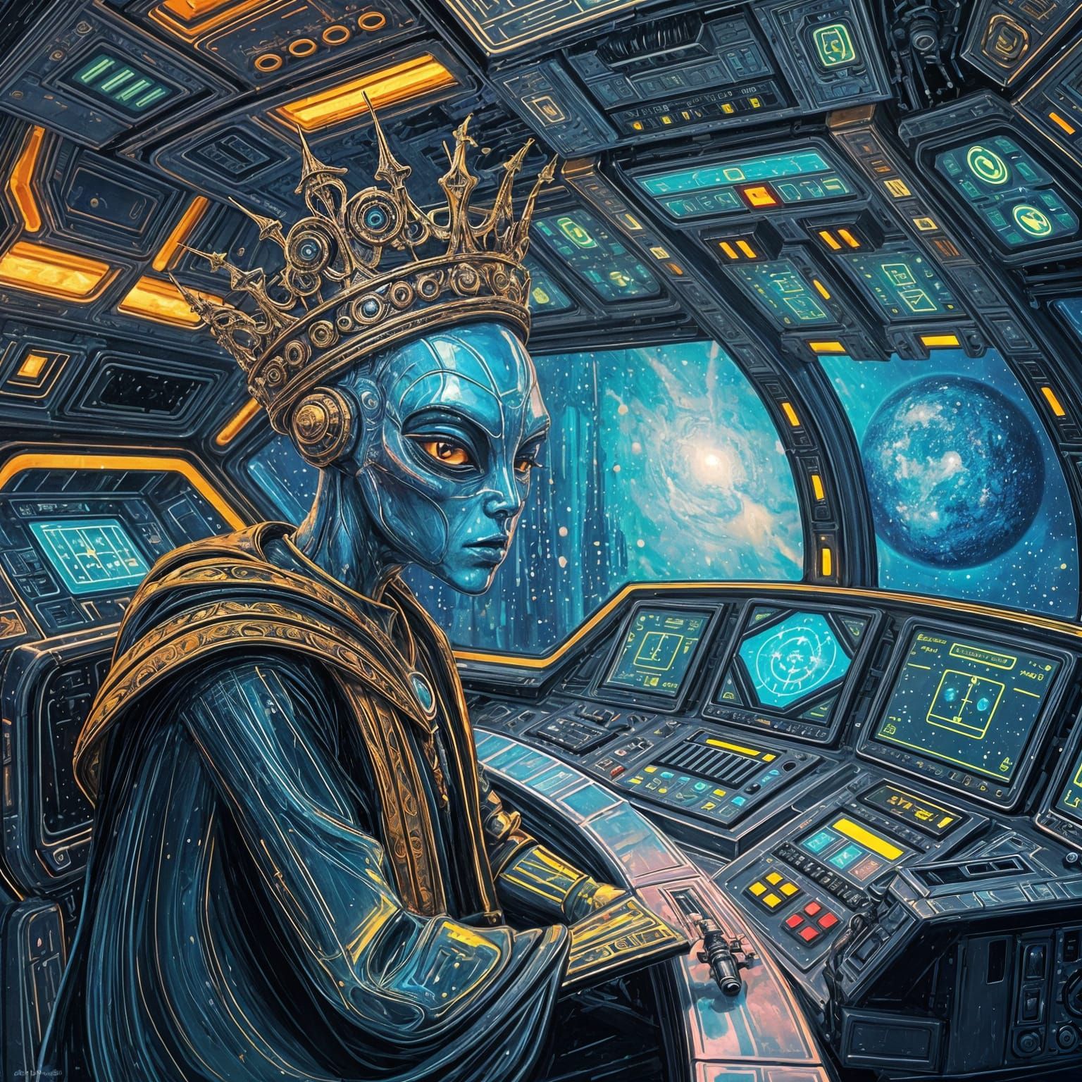 Alien Monarch on Spaceship Control Deck