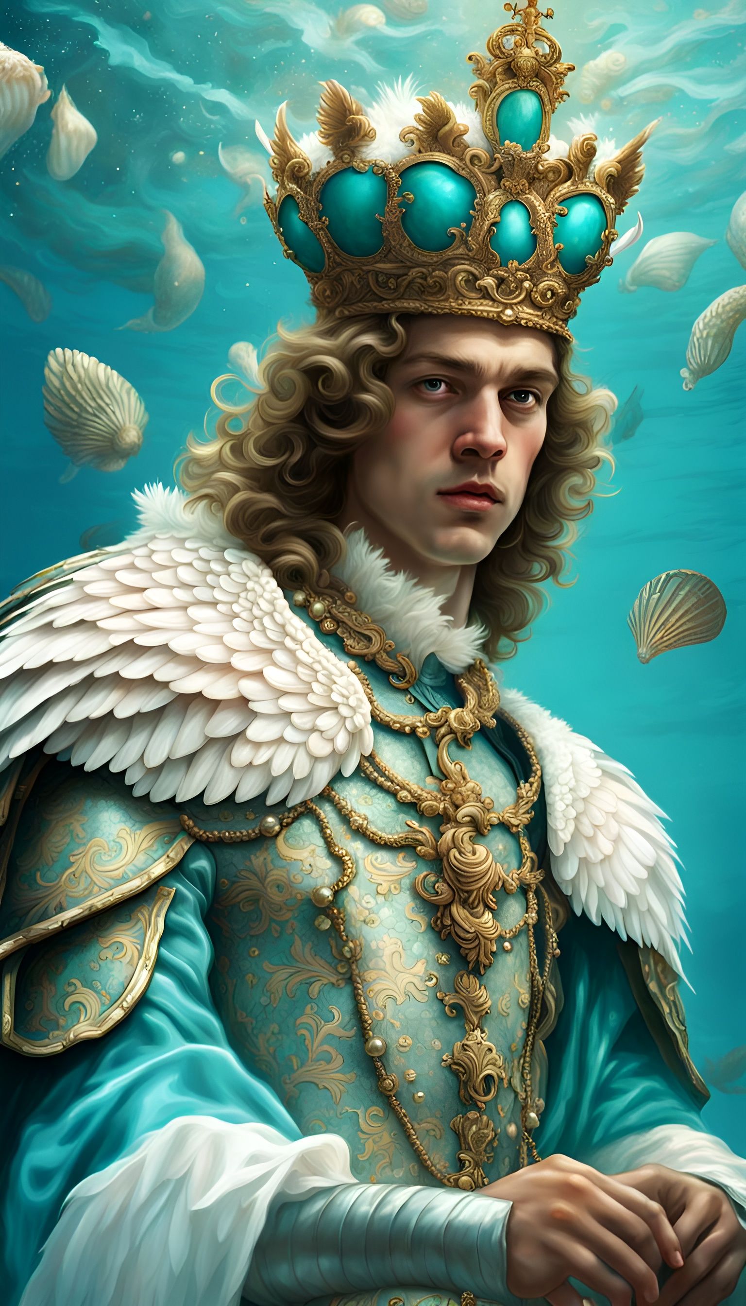 Underwater Angel King in Baroque Style