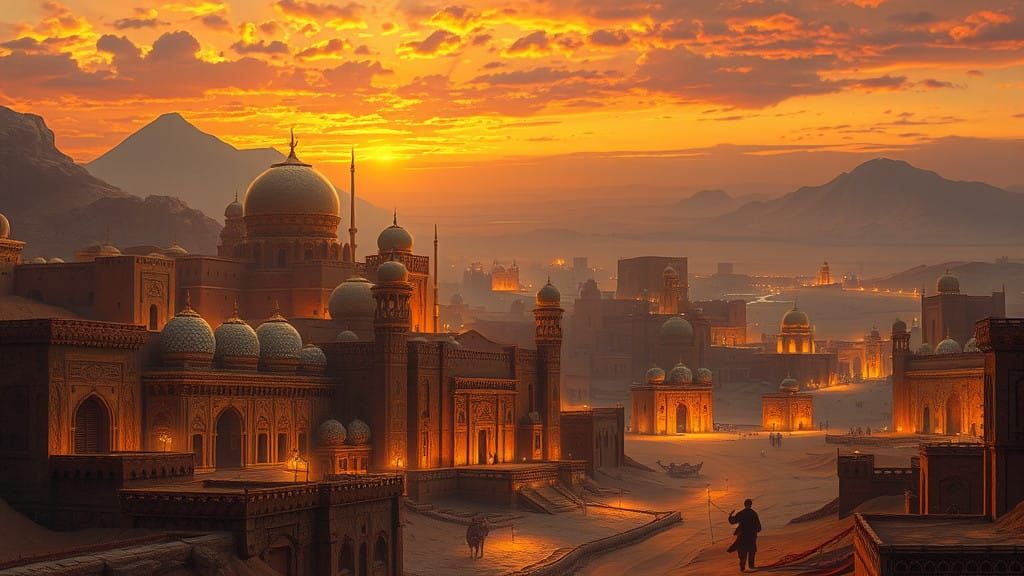 Epic Medieval Arabian Cityscape at Golden Hour