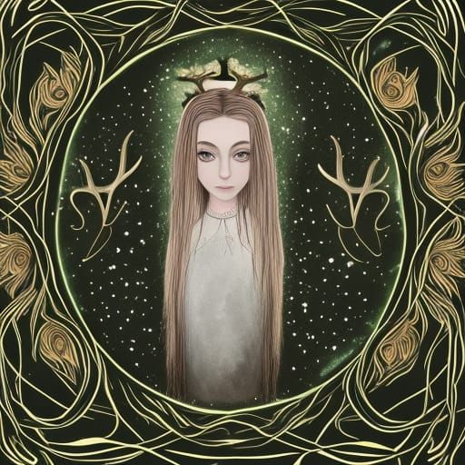 Antlered Mynfel with Honey Eyes: Digital Matte Painting