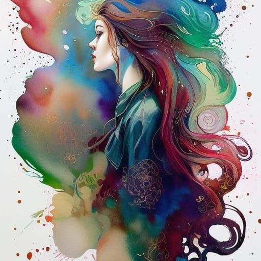 Iridescent Irish Girl: Detailed Gouache Painting