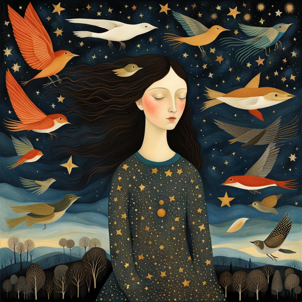 Mystical Creatures Soaring Through Galaxy in Dreamy Collage