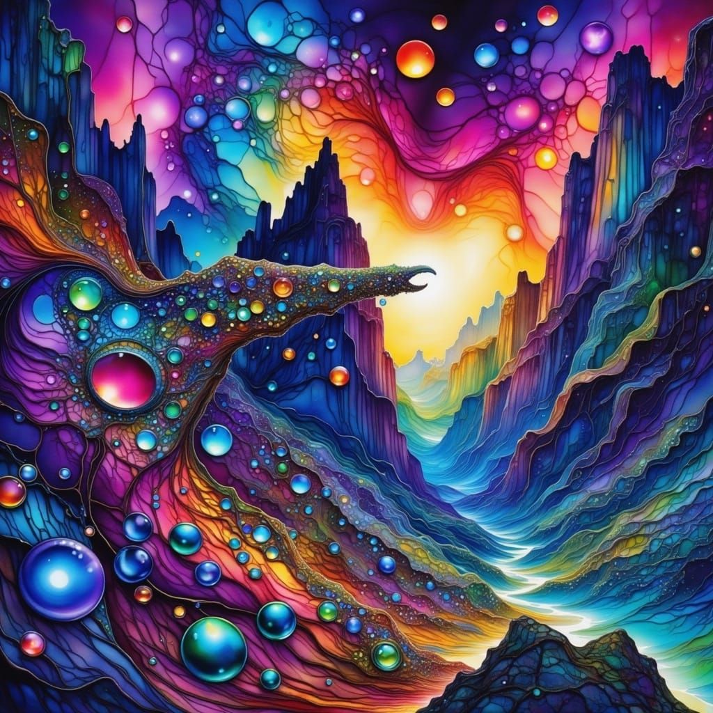 Ethereal Hyperbolic Fractals in Vibrant Electric Blue and Pu...