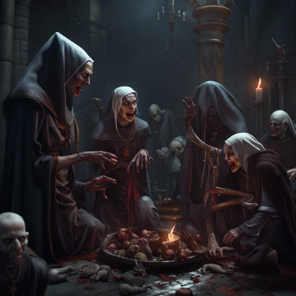 Zombie Nuns Feast: A Dark Fantasy Concept Art