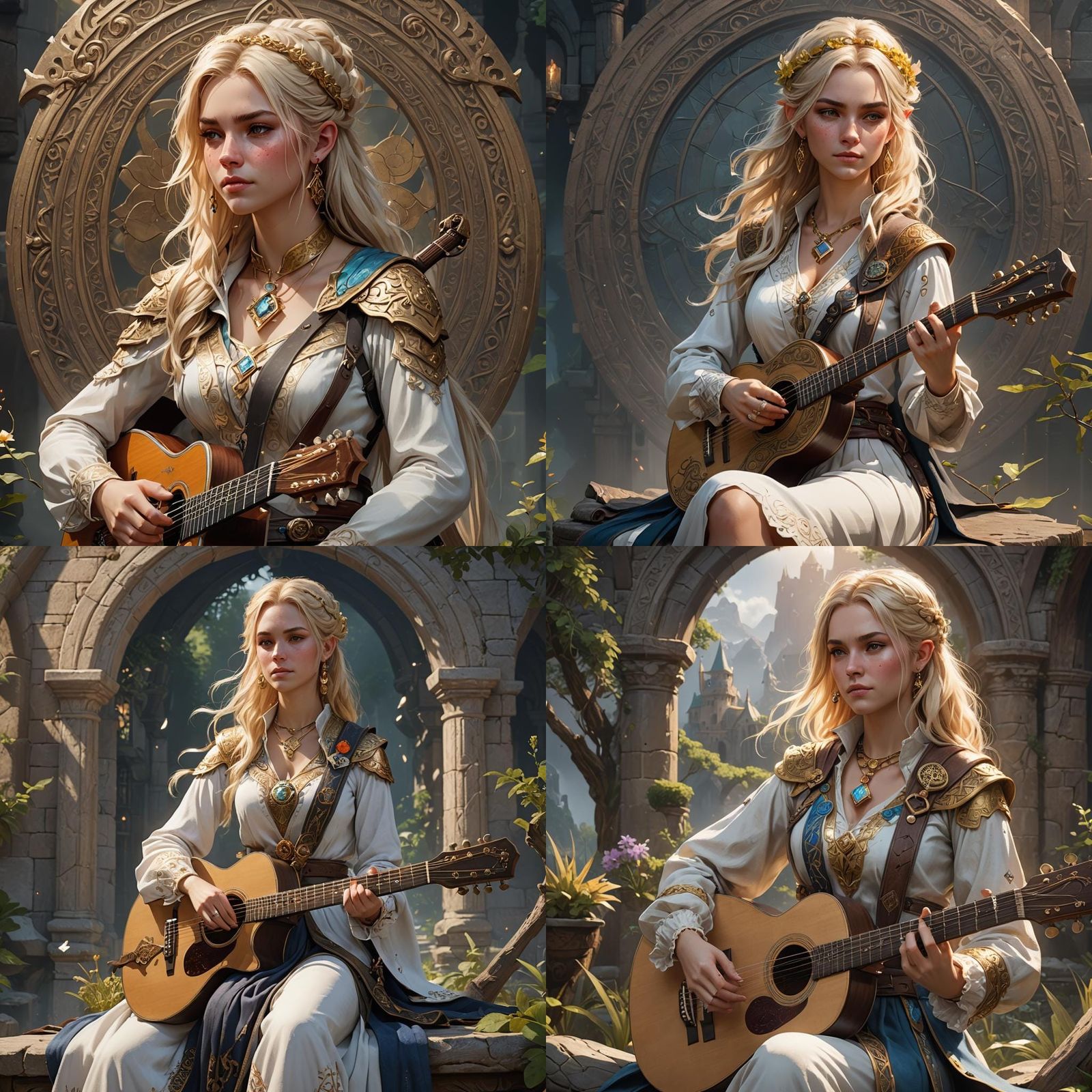 Fantasy Art of a Bard Girl with Guitar