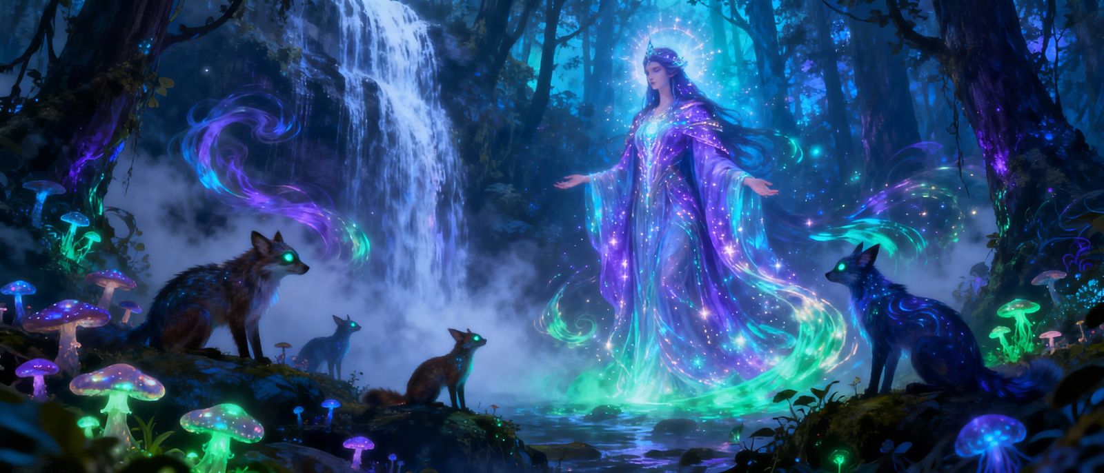 Bioluminescent Forest Goddess and Shaman