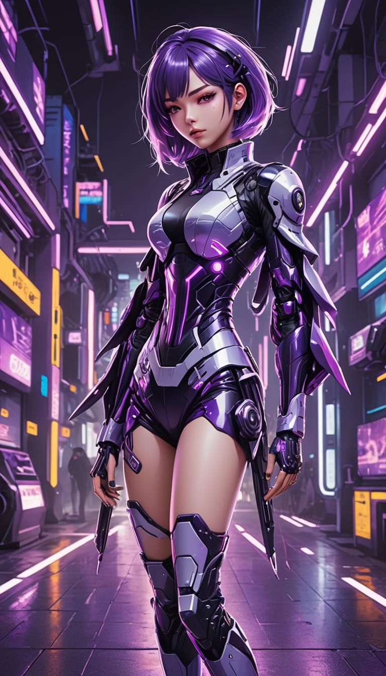 Cyberpunk Anime Girl with Neon Purple Aesthetic