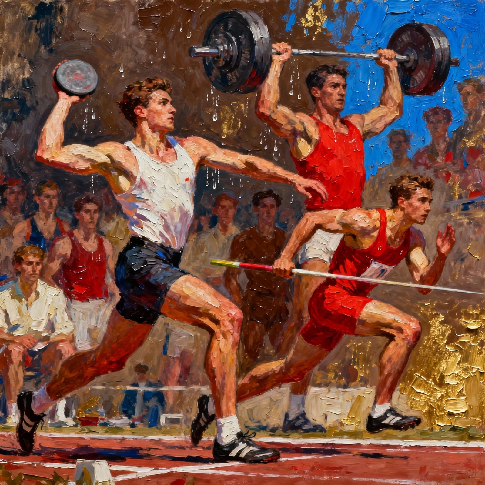 Athletic Training in Visceral Impasto Gouache Style