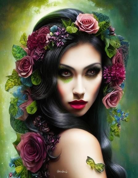 Dark Goth Flower Woman Portrait in 8K