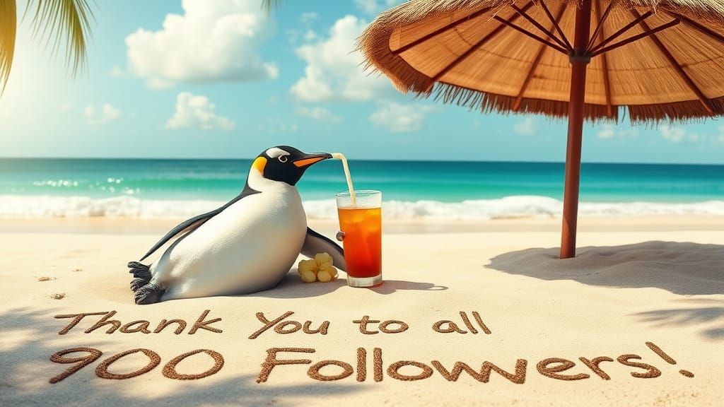Penguin Thank You Message on Tropical Beach