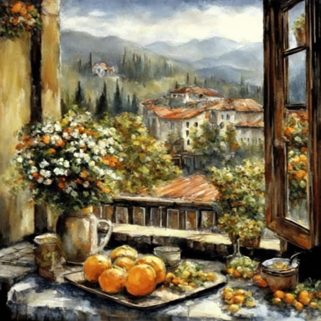 Cheese and Oranges on a Cutting Board