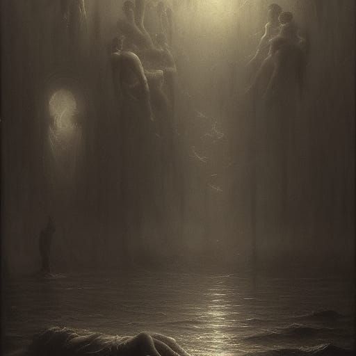 Horror Scene: Unrecognizable Figures in Water