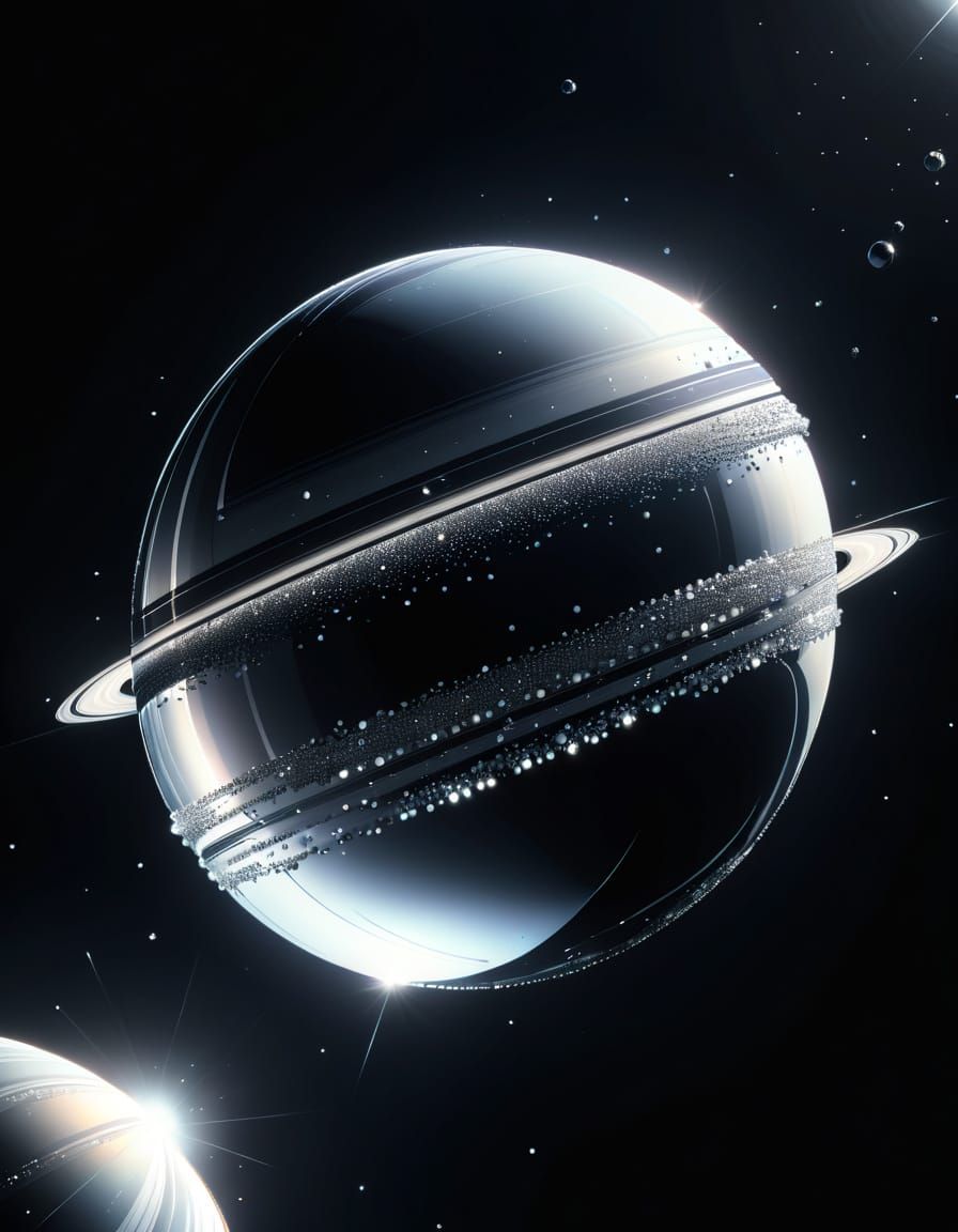 Silver metallic planet. Cosmic art