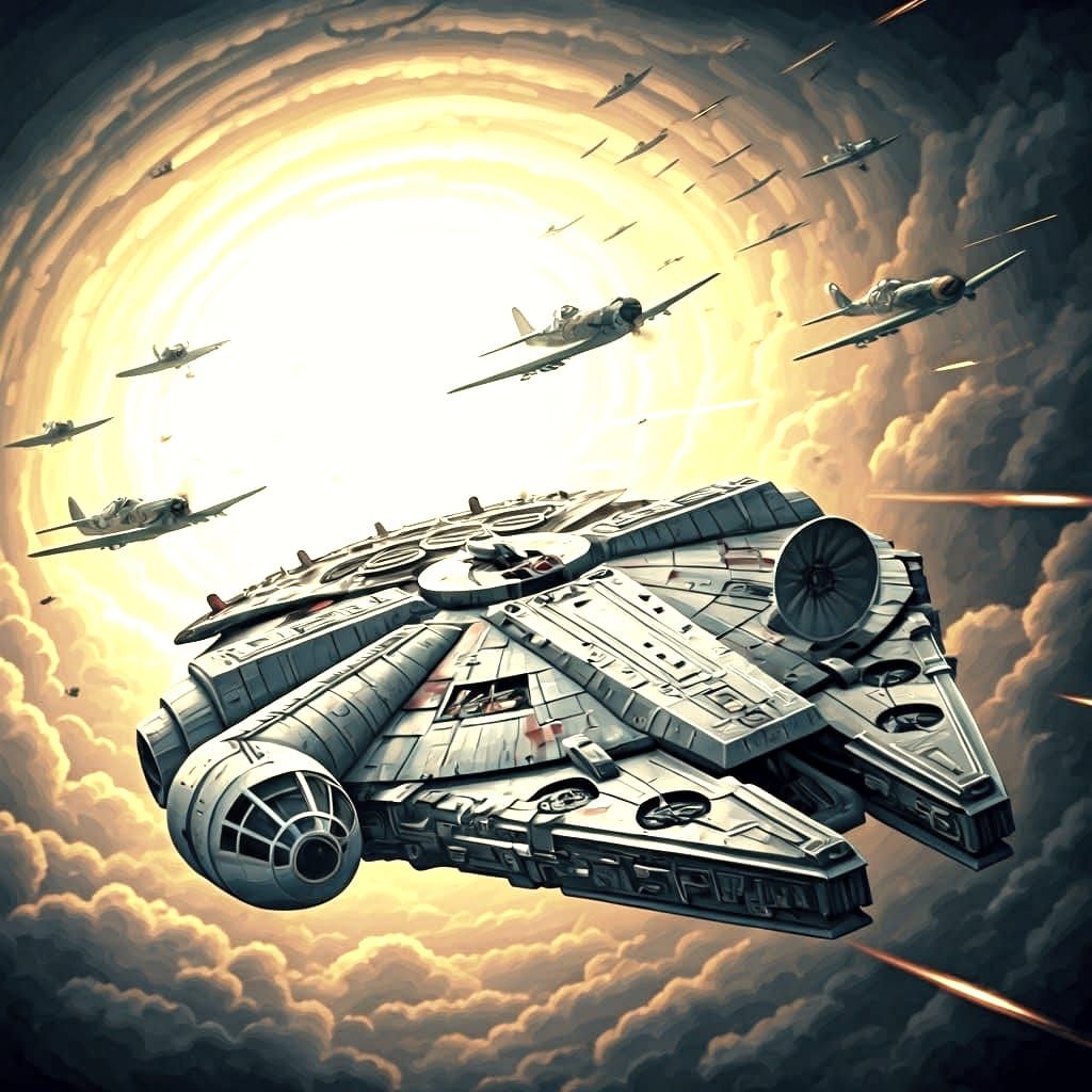 Epic Space Battle Masterpiece in Gouache Impressionism