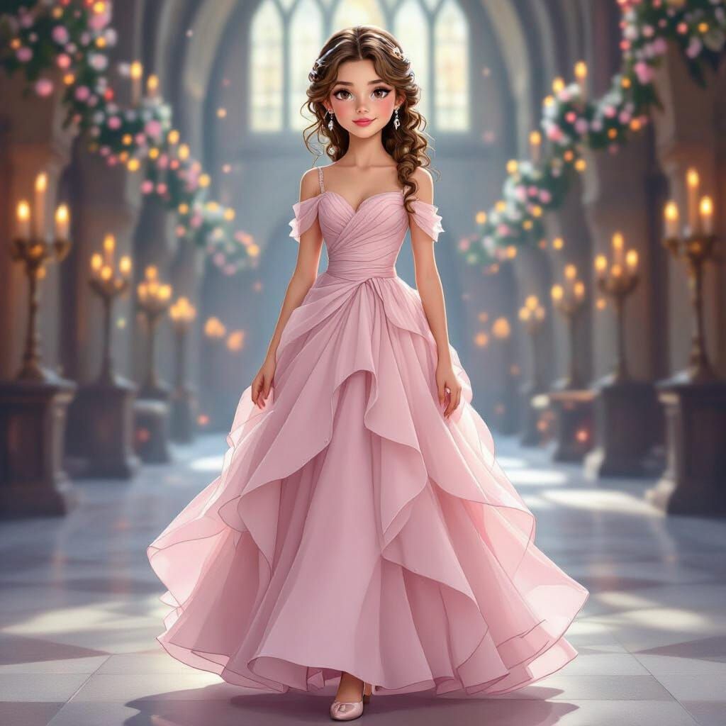 Young Girl in Pink Gown at Hogwarts Yule Ball