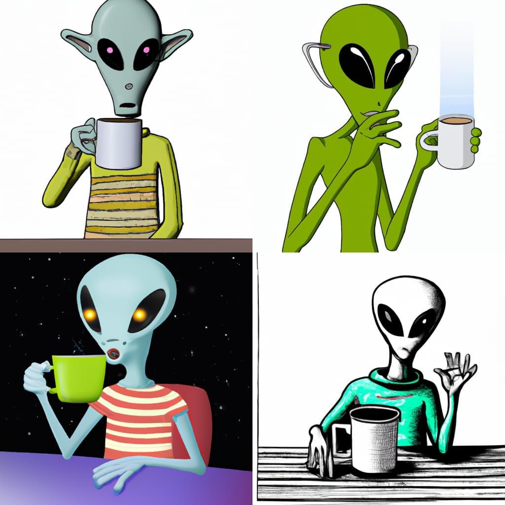 Alien Enjoying Coffee: Digital Art
