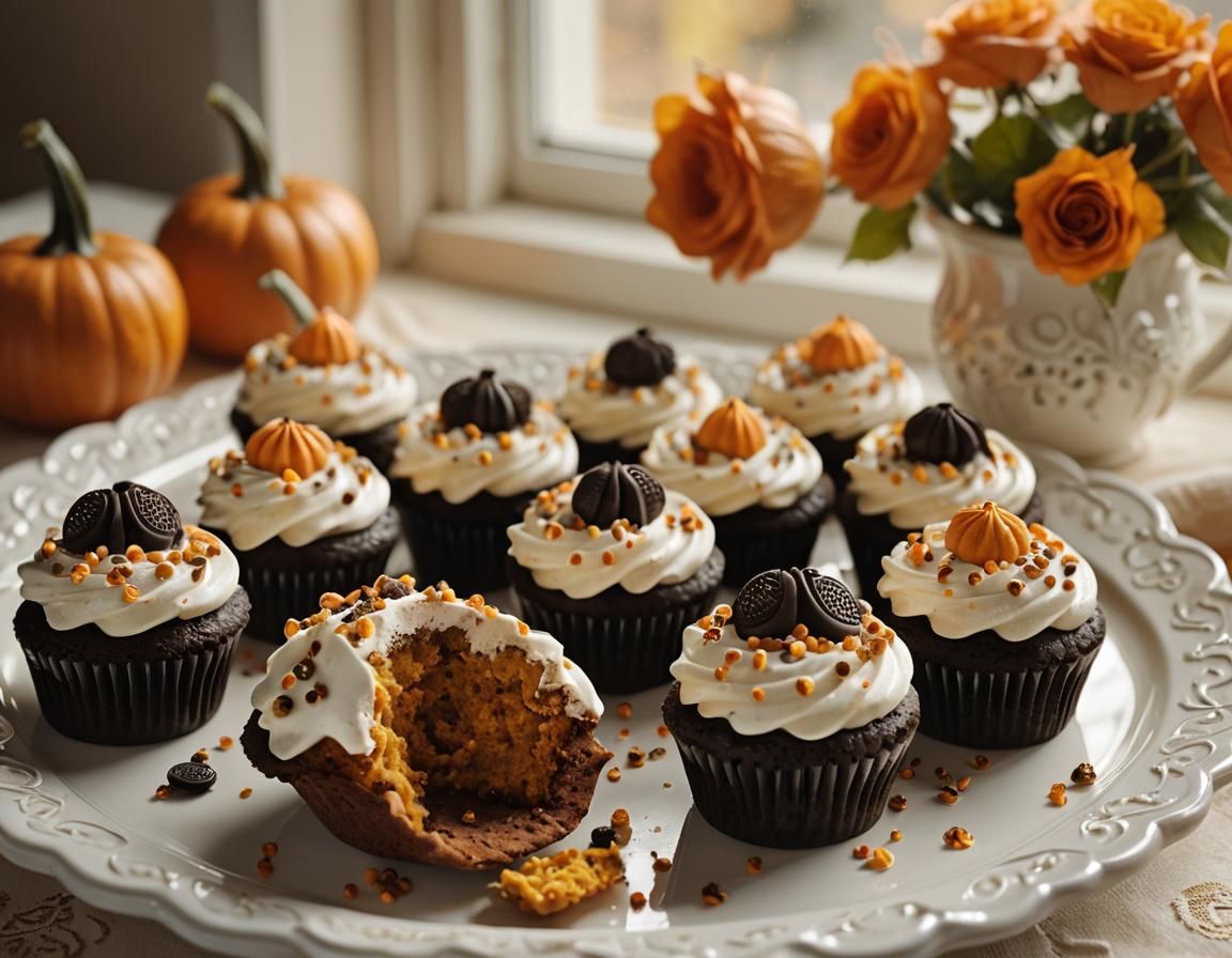 Pumpkin Cupcakes Still Life: Hyper-Realistic Digital Art
